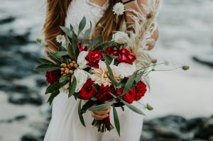 Bridal bouquet: red, white, gum