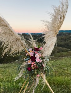 Pampas grass tripod with flowers