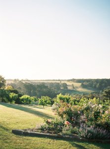 Pic of flower garden, lawn and orchard